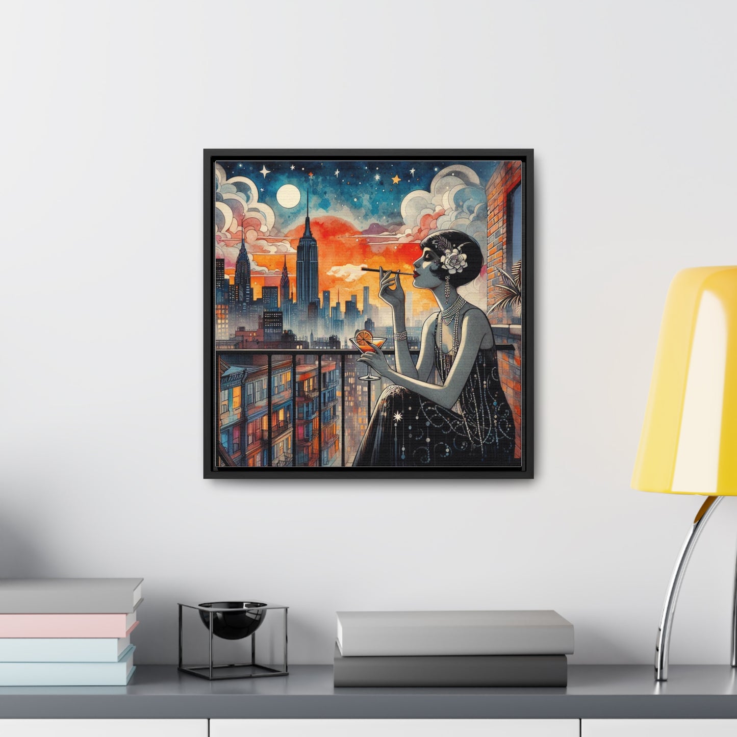 Escapismo contra incendios, lienzo de galería, enmarcado