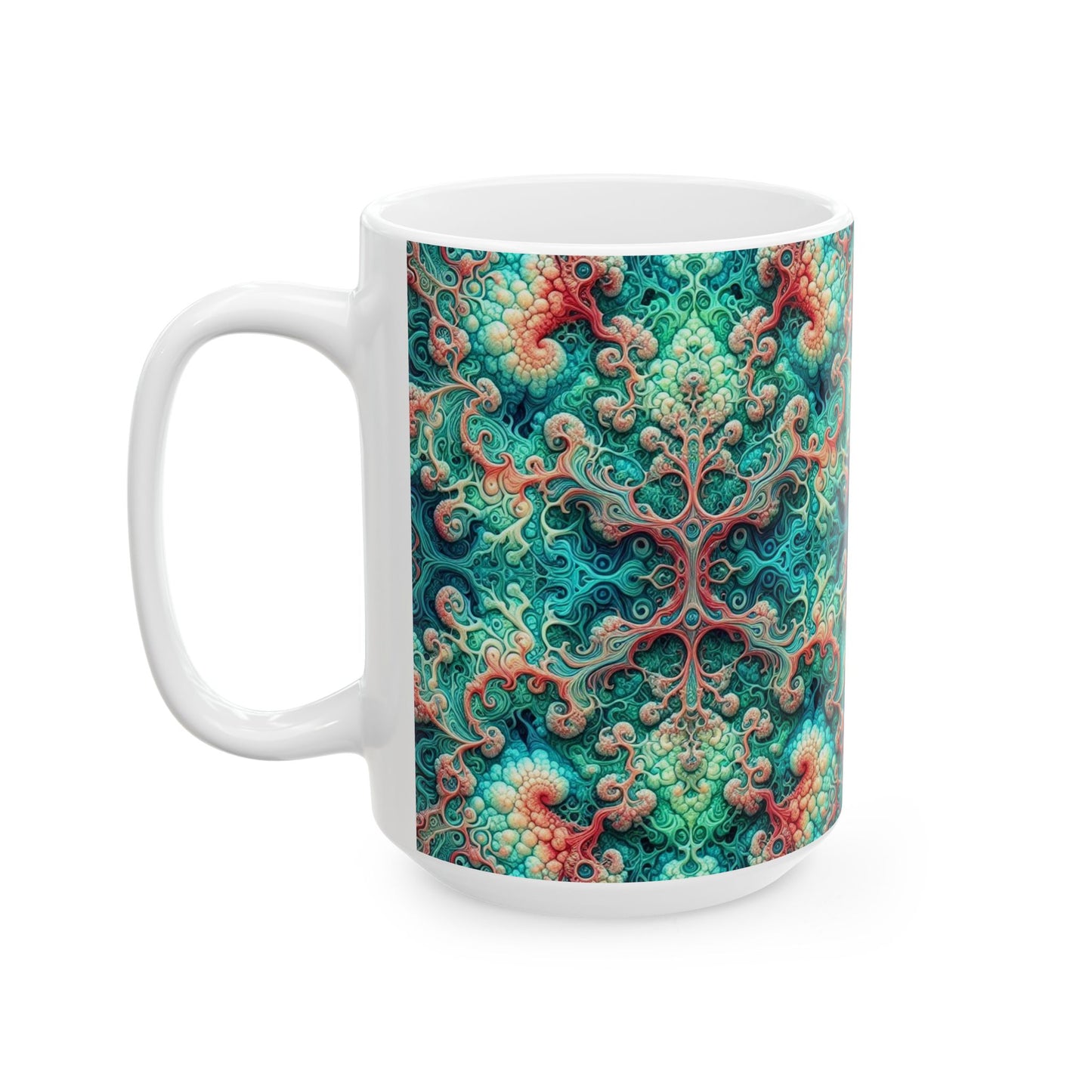 Taza de cerámica de damasco verde psicodélico (325 ml y 433 ml)