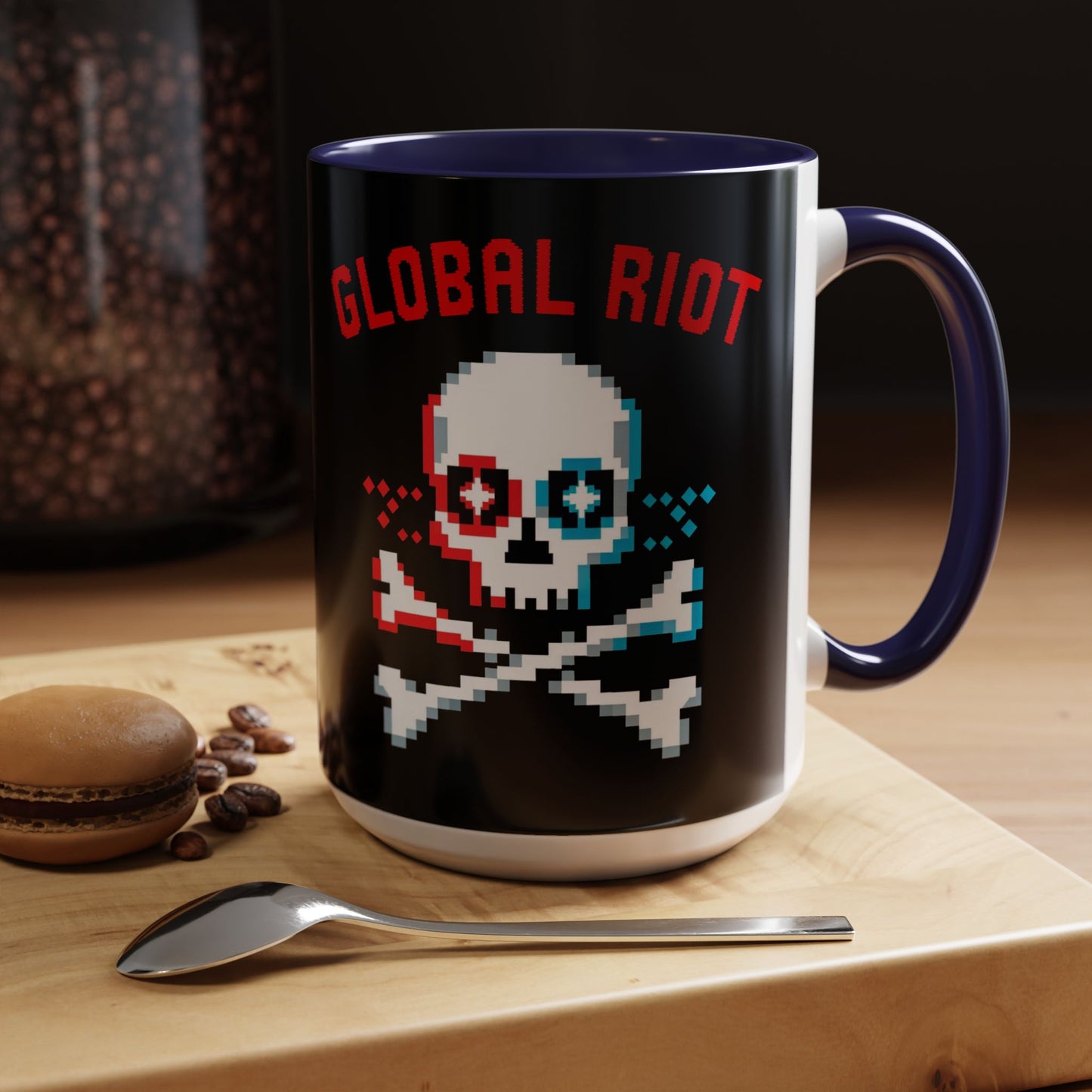 Taza de café con calavera pixelada de Global Riot (325 ml y 433 ml)