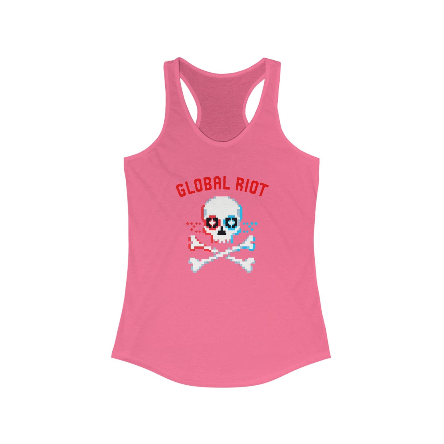 Camiseta sin mangas con espalda deportiva para mujer con calavera pixelada de Global Riot