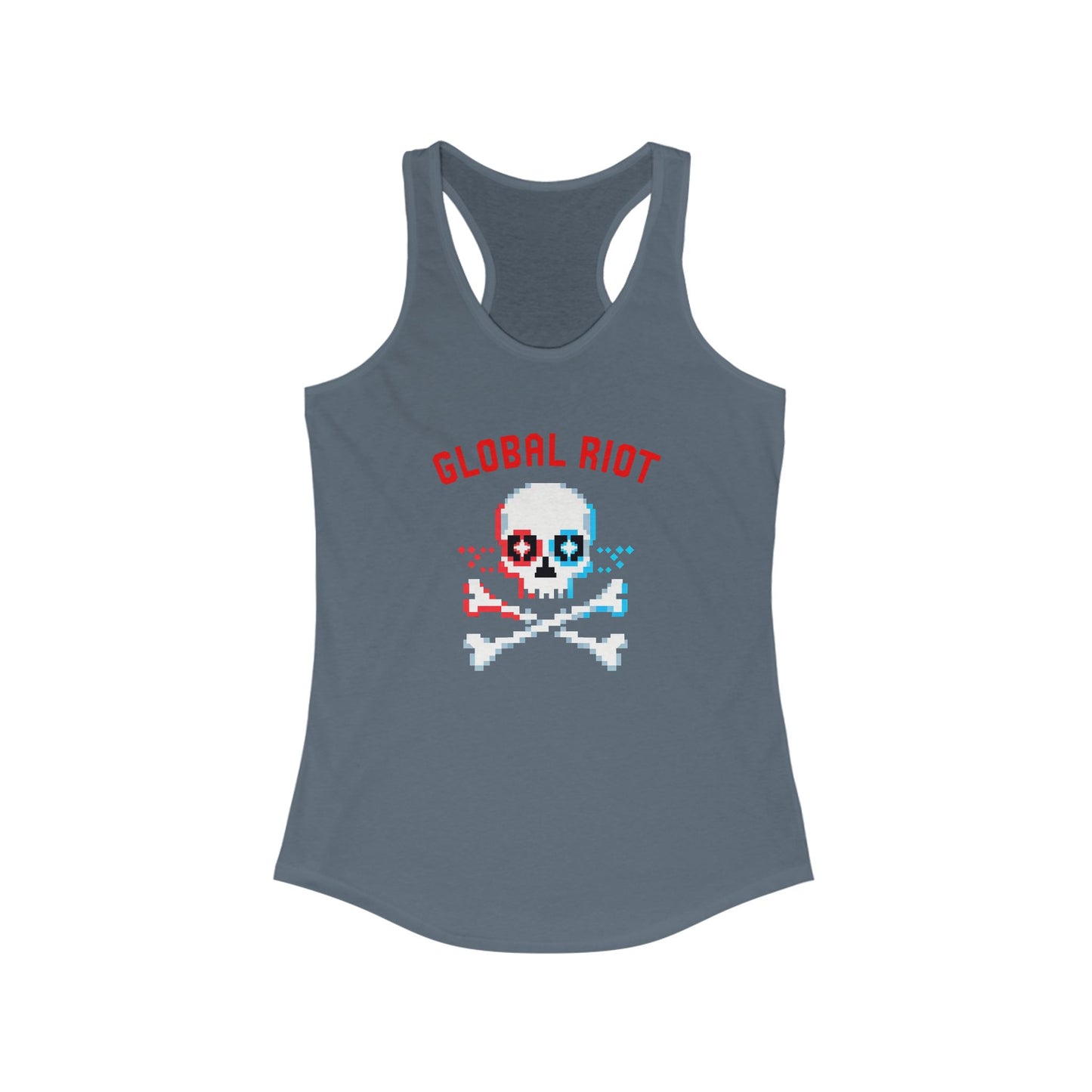 Camiseta sin mangas con espalda deportiva para mujer con calavera pixelada de Global Riot