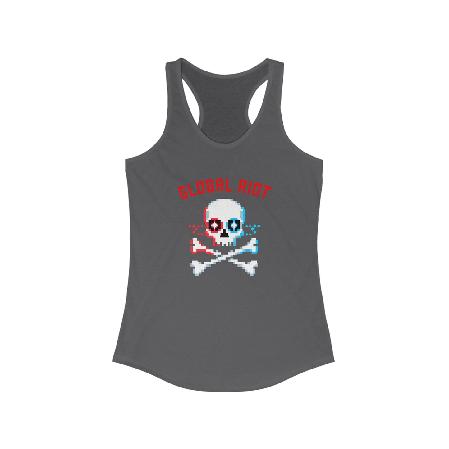 Camiseta sin mangas con espalda deportiva para mujer con calavera pixelada de Global Riot