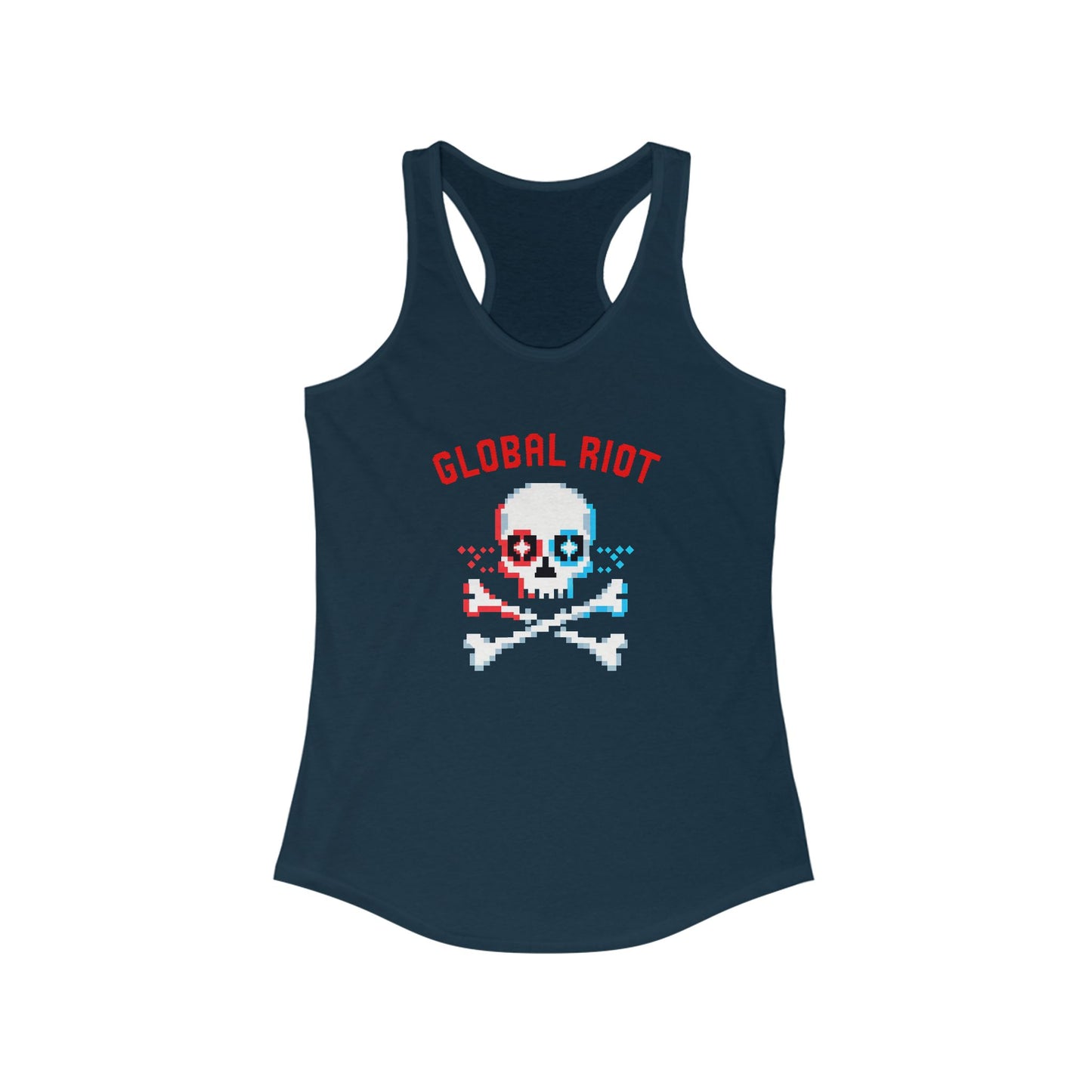 Camiseta sin mangas con espalda deportiva para mujer con calavera pixelada de Global Riot