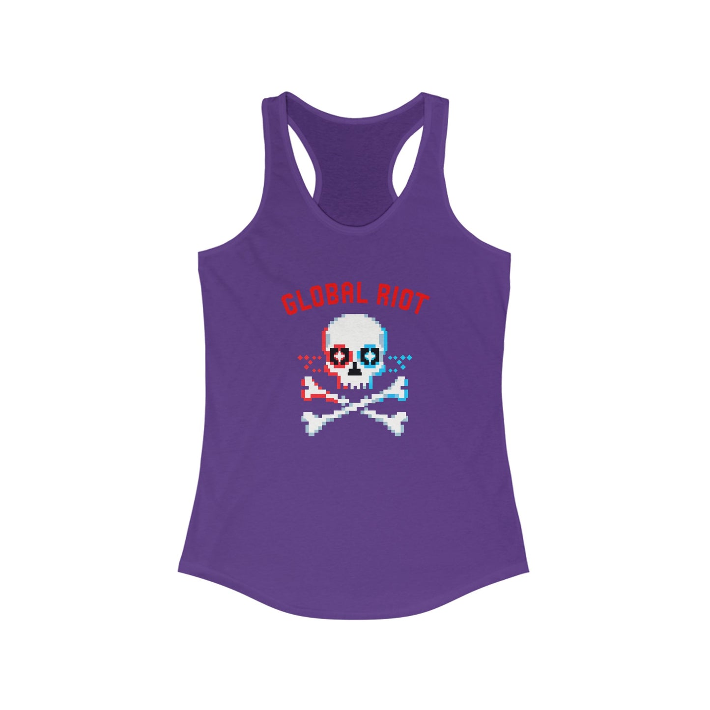 Camiseta sin mangas con espalda deportiva para mujer con calavera pixelada de Global Riot