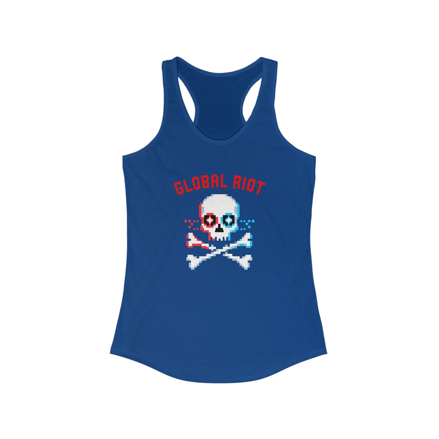Camiseta sin mangas con espalda deportiva para mujer con calavera pixelada de Global Riot