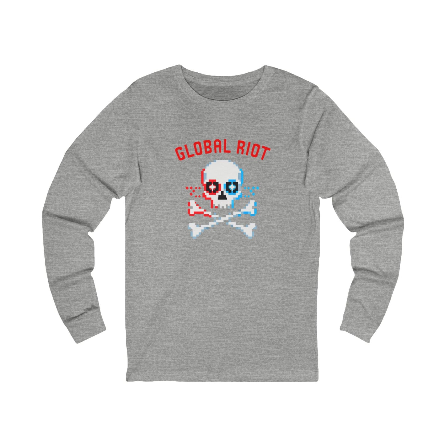 Camiseta unisex de manga larga con calavera pixelada de Global Riot: camiseta con gráfico retro de calavera y huesos cruzados