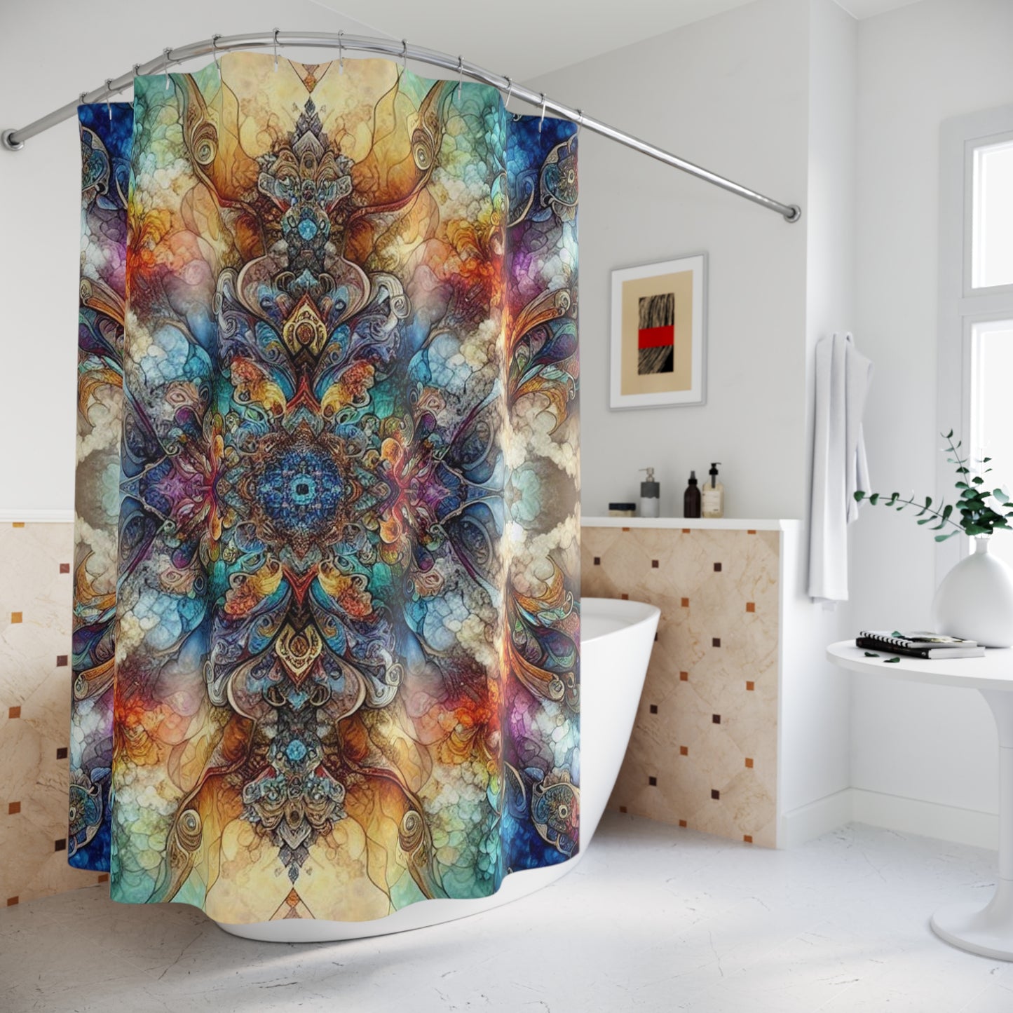 Vibrant Mandala Shower Curtain - Colorful Bathroom Decor