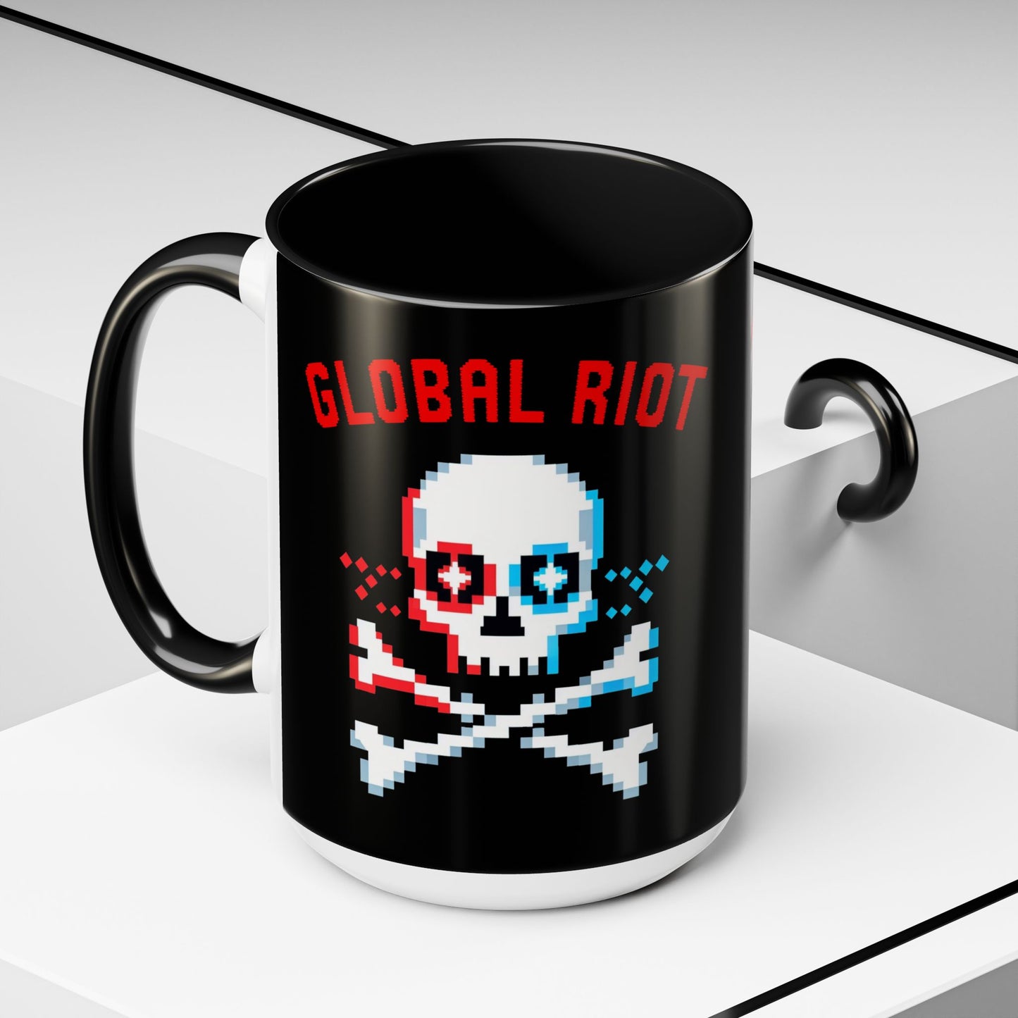 Taza de café con calavera pixelada de Global Riot (325 ml y 433 ml)