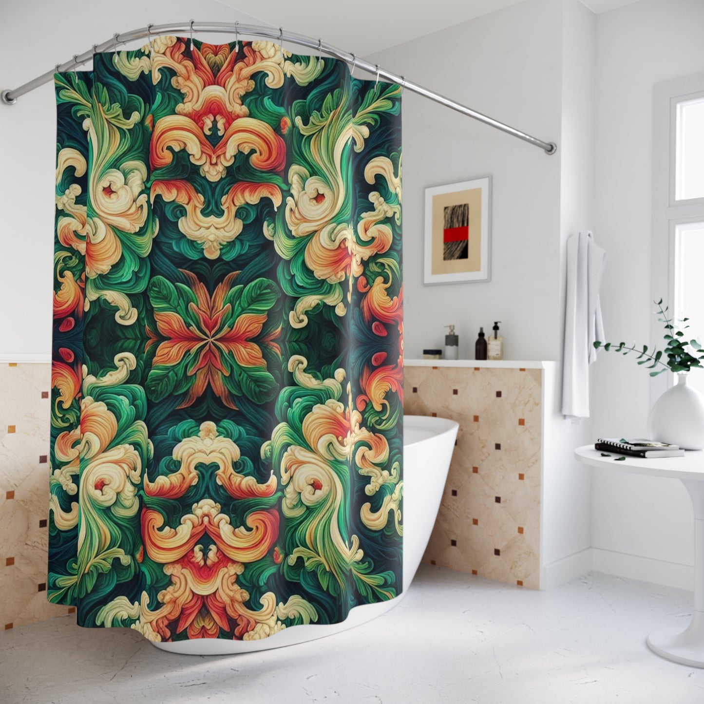 Elegante cortina de ducha floral - Decoración de baño bohemia