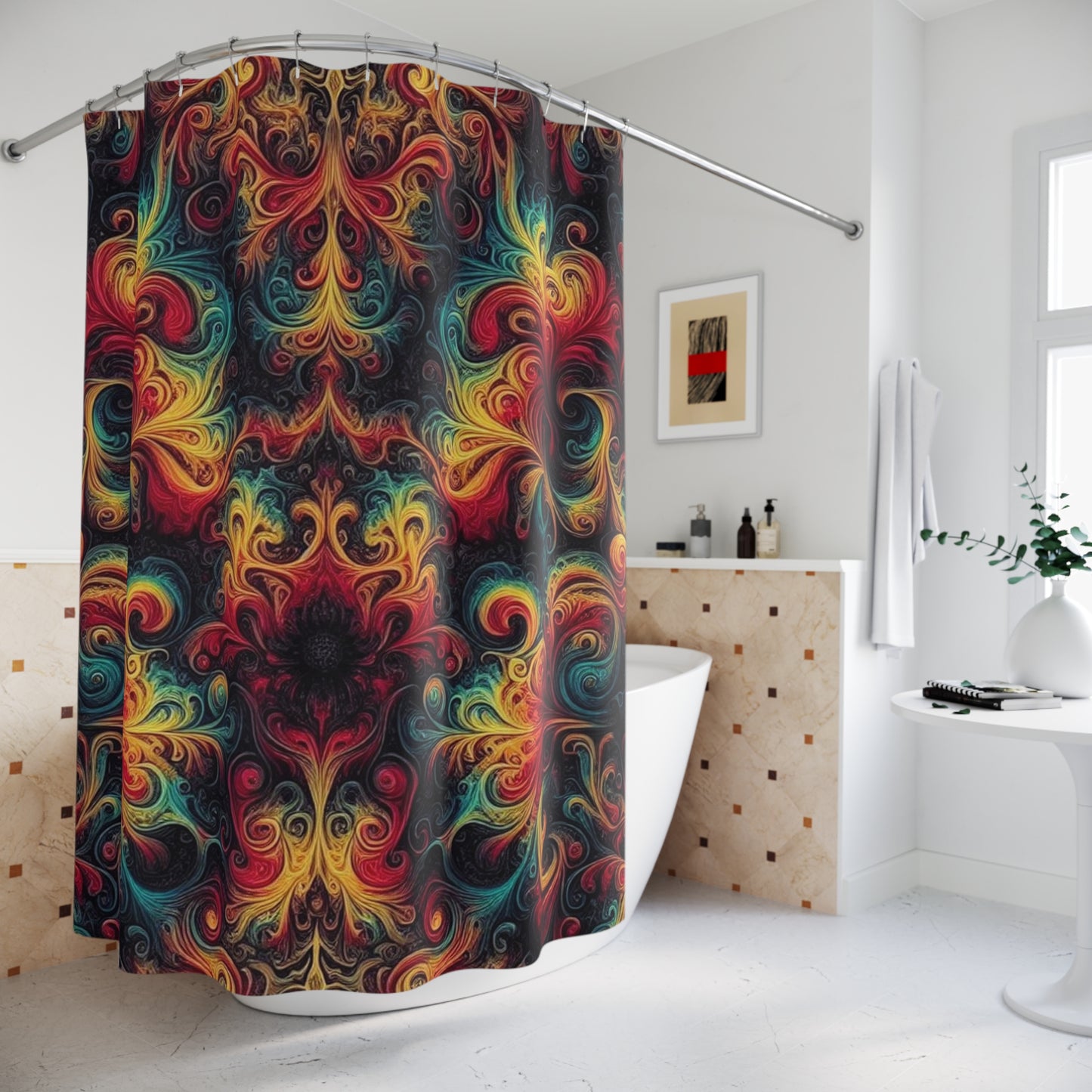 Cortinas de ducha de damasco psicodélico