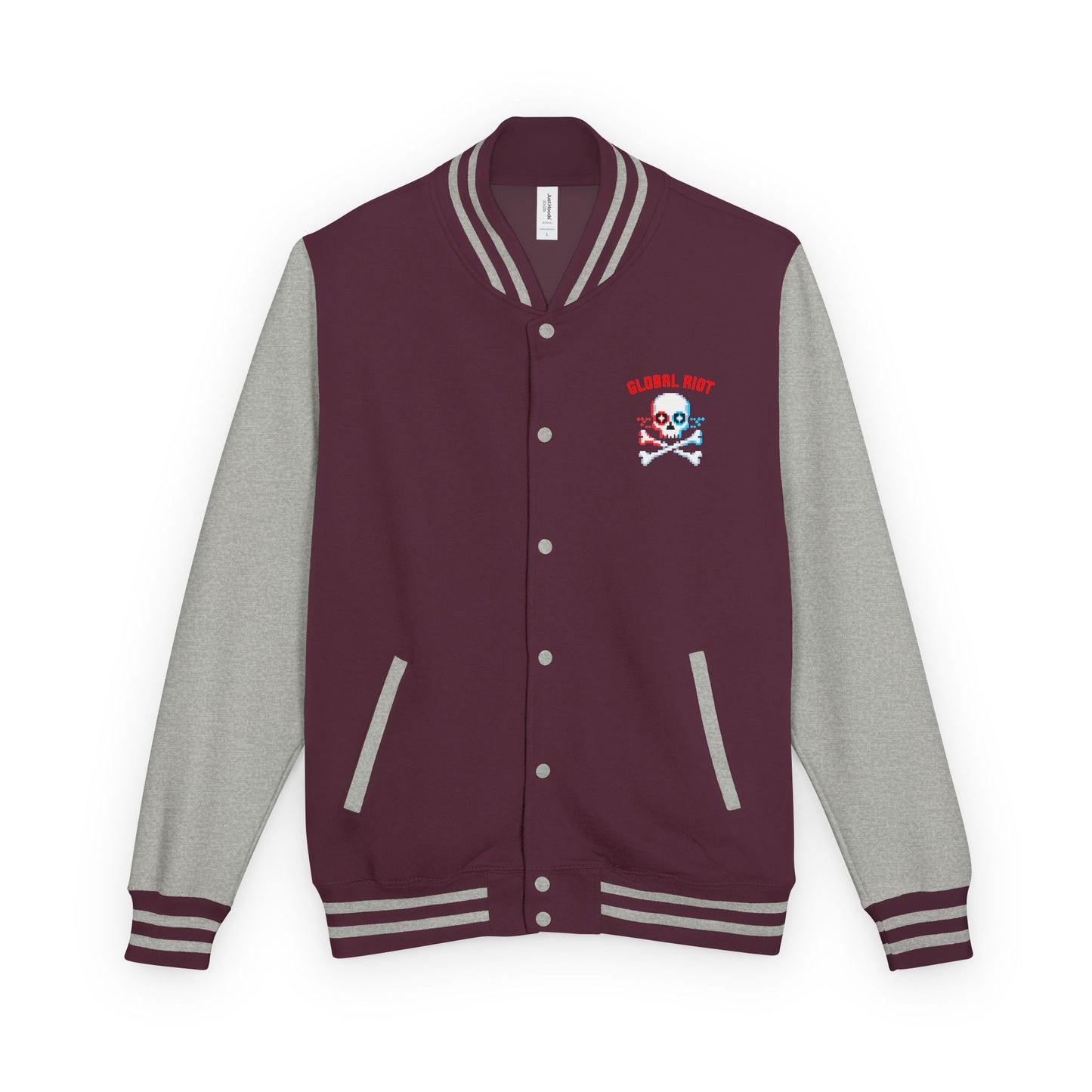 Chaqueta unisex de peso pesado con diseño de calavera pixelada de Global Riot