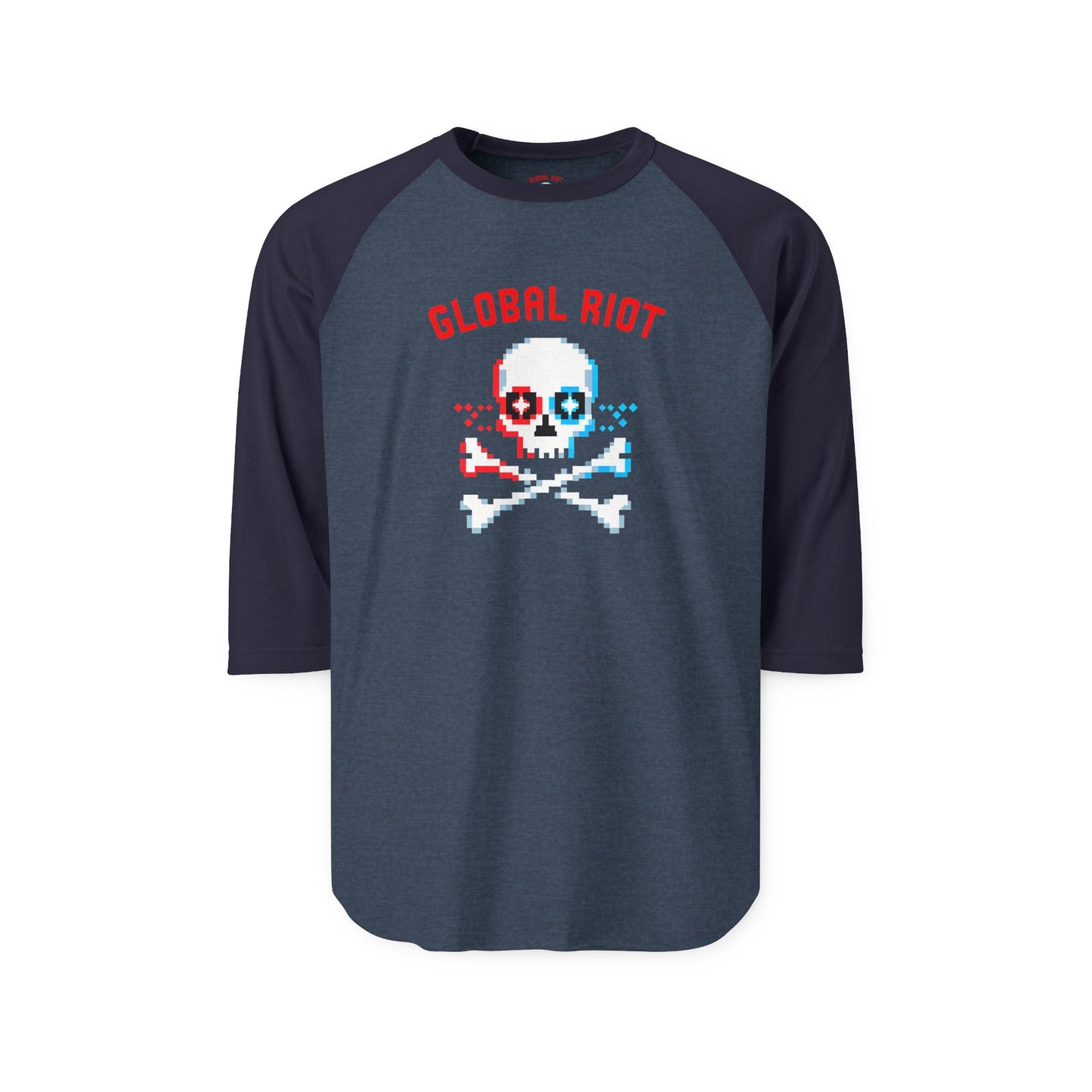 Global Riot Pixel Skull Unisex Baseball Tee