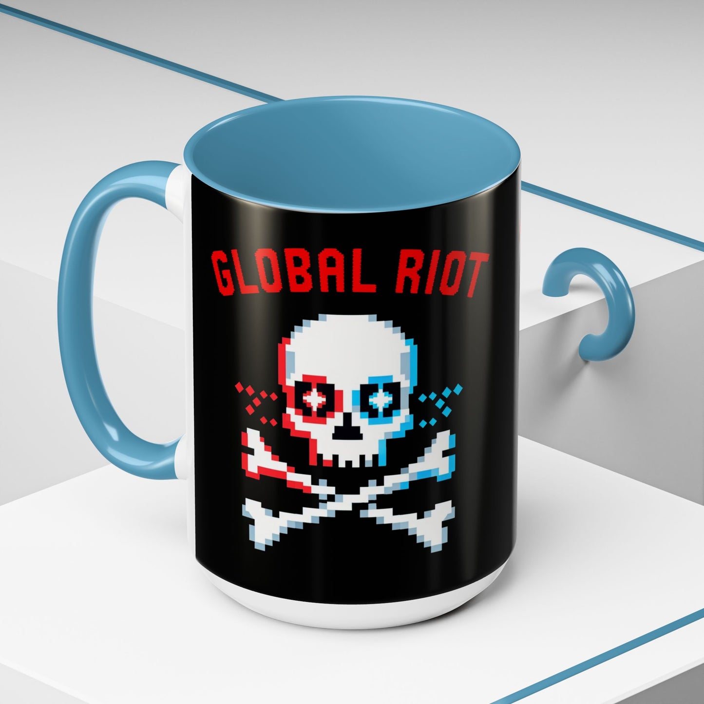 Taza de café con calavera pixelada de Global Riot (325 ml y 433 ml)