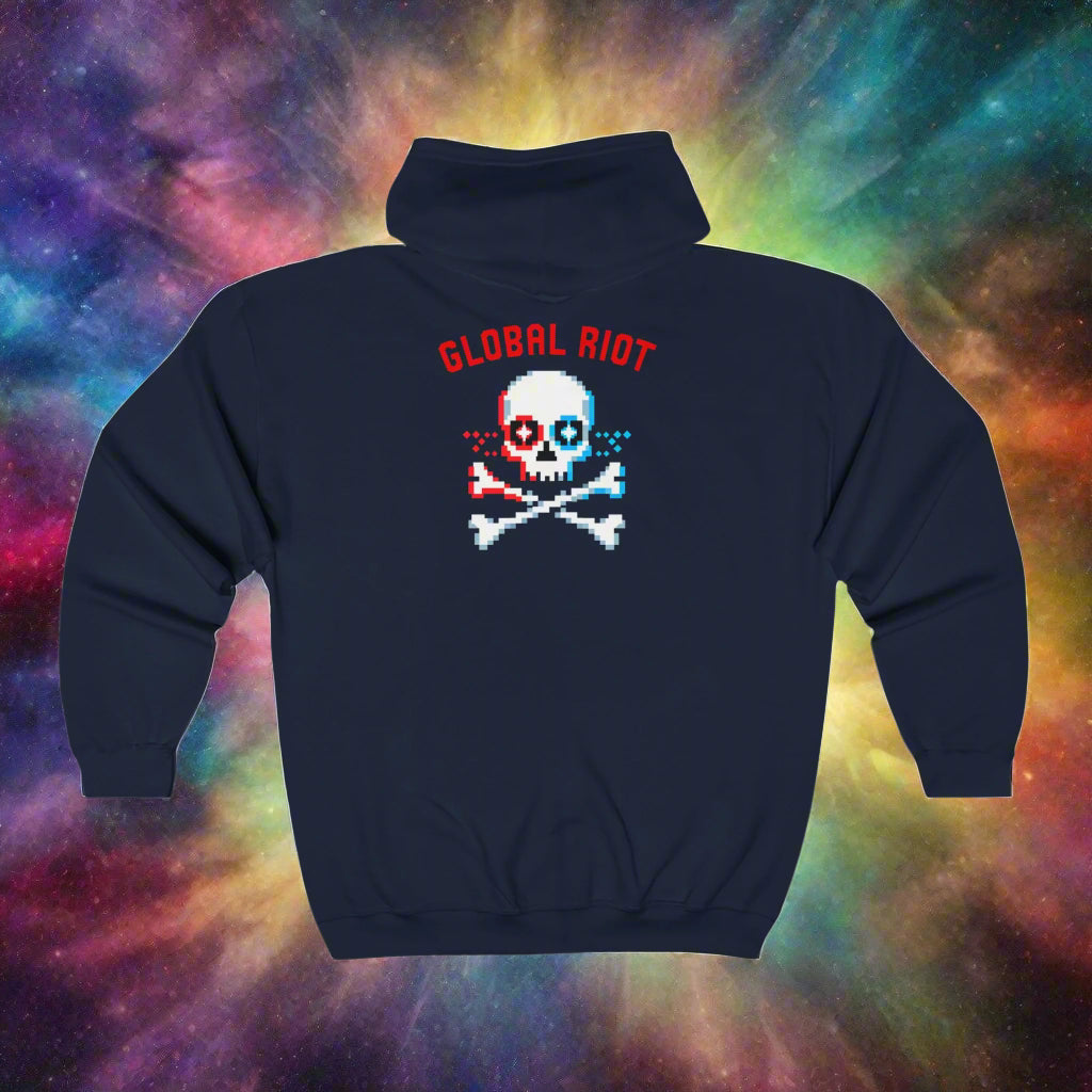 Global Riot Pixel Skull Zip-Up Hoodie