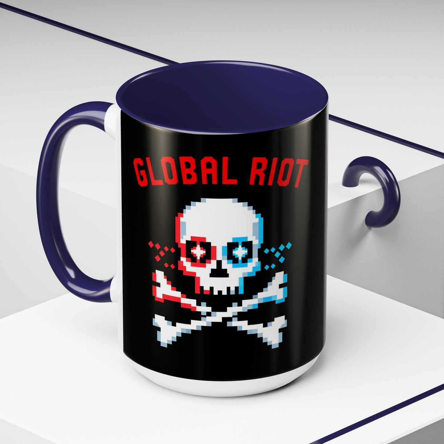 Taza de café con calavera pixelada de Global Riot (325 ml y 433 ml)