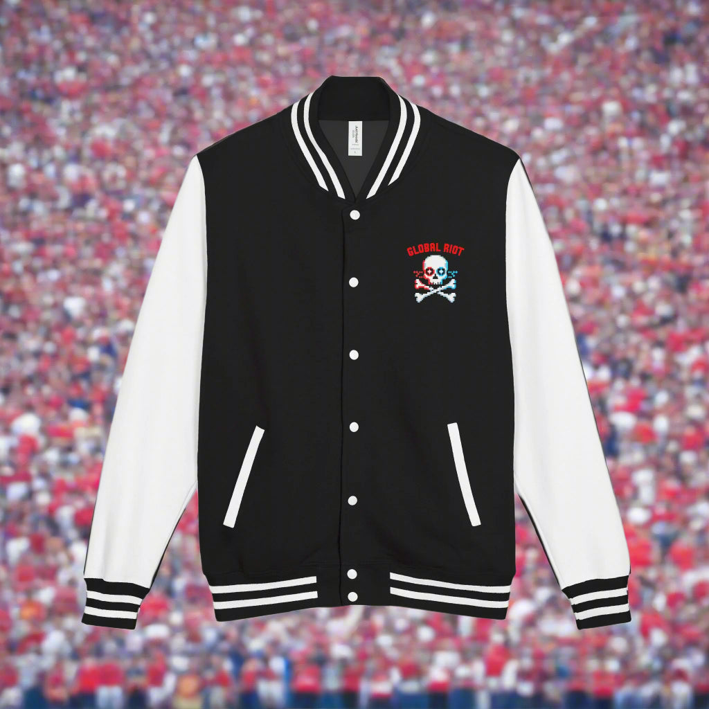 Chaqueta unisex de peso pesado con diseño de calavera pixelada de Global Riot