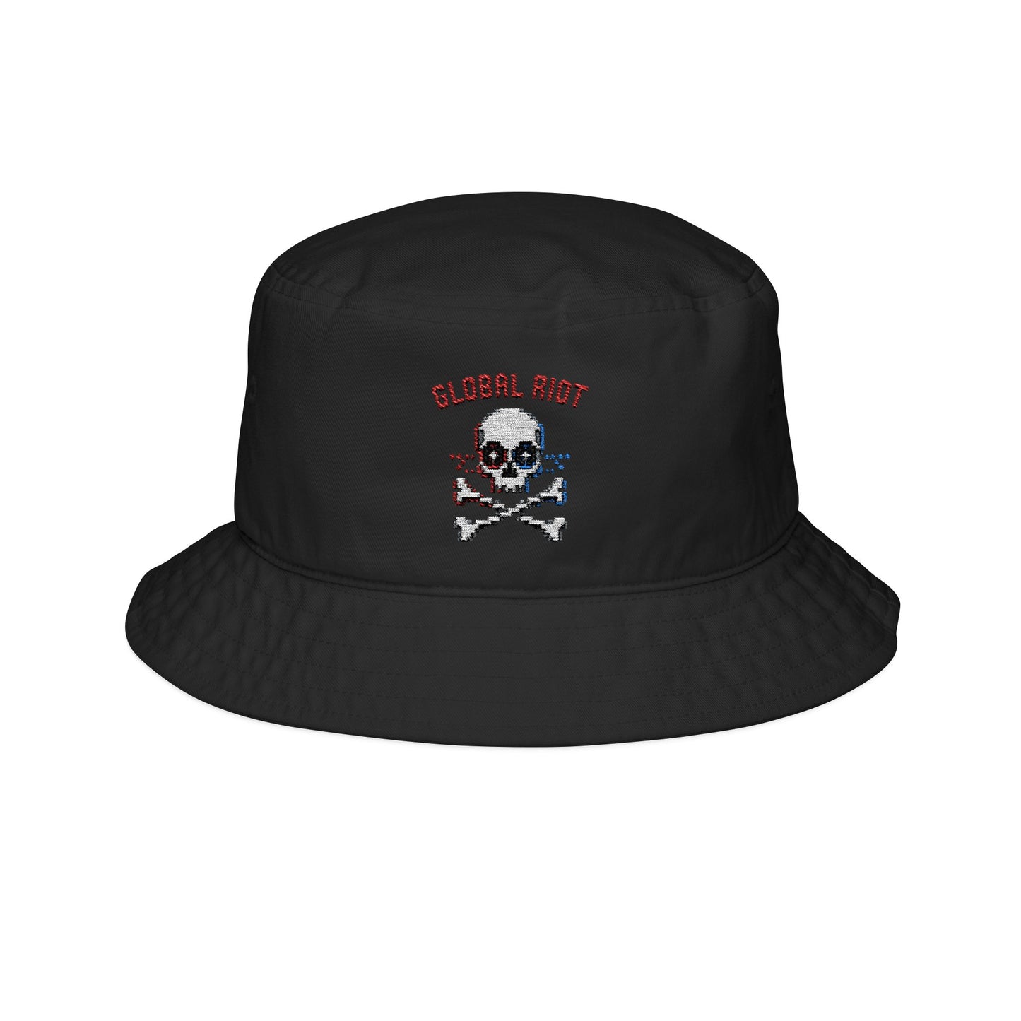 Global Riot Pixel Skull Embroidered Bucket Hat