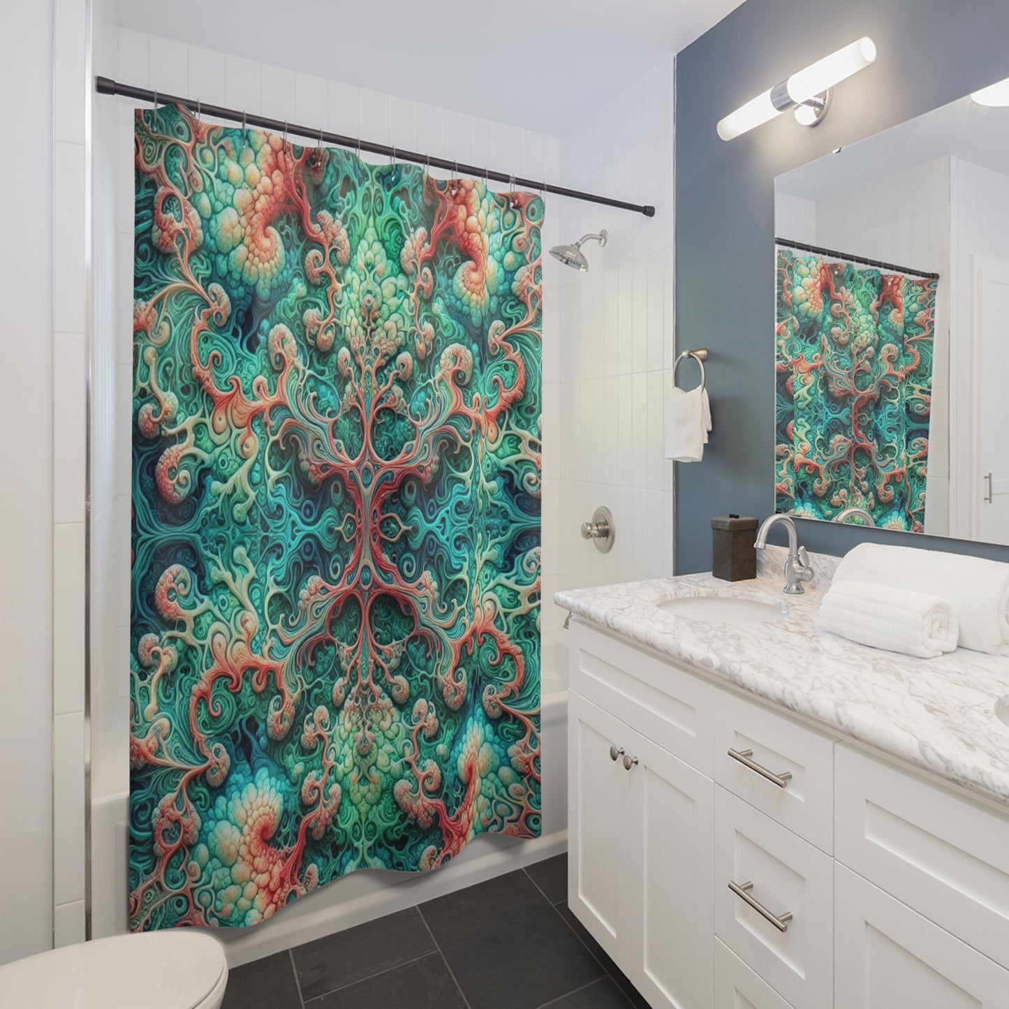 Cortina de ducha bohemia vibrante: diseño abstracto de remolinos para baños coloridos