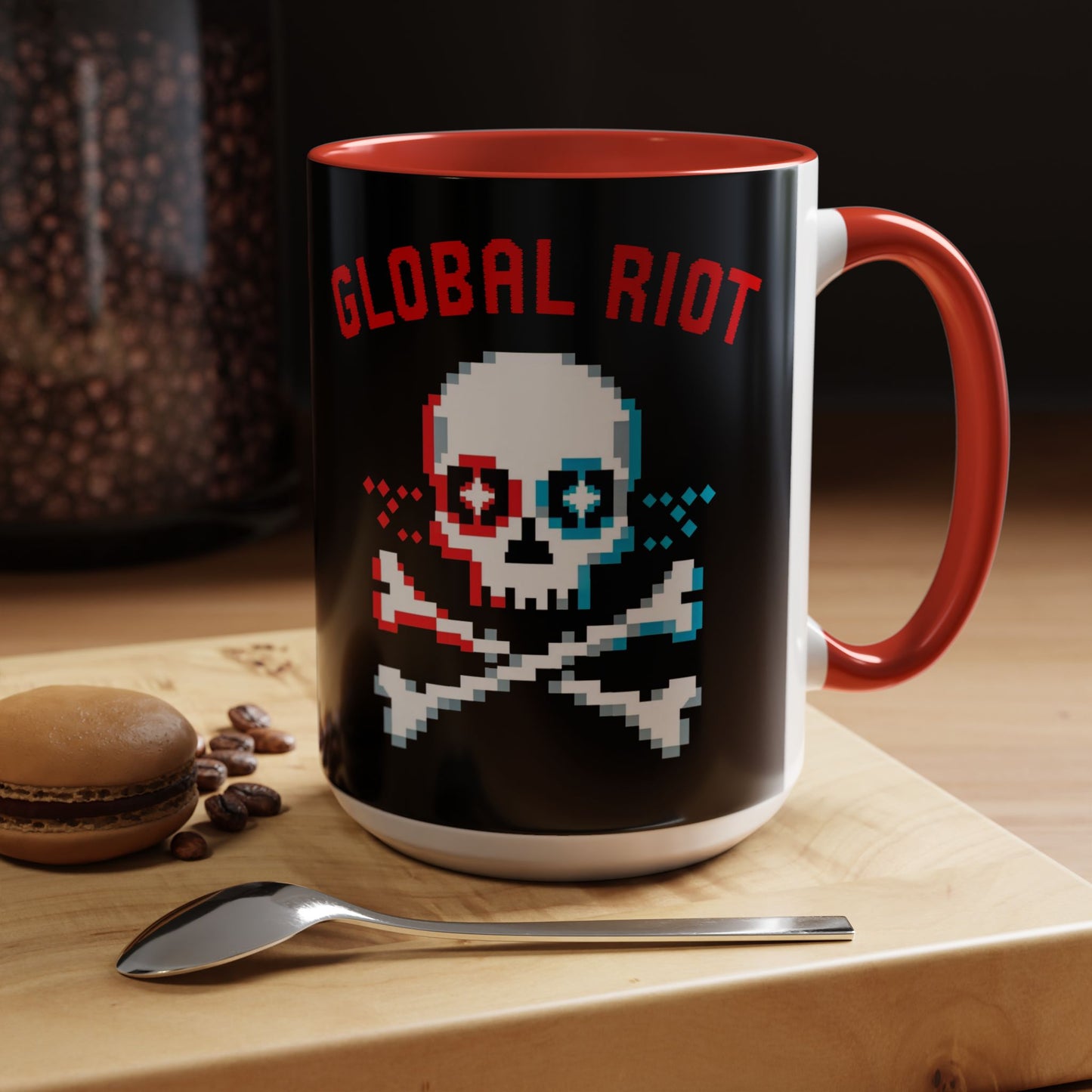 Taza de café con calavera pixelada de Global Riot (325 ml y 433 ml)