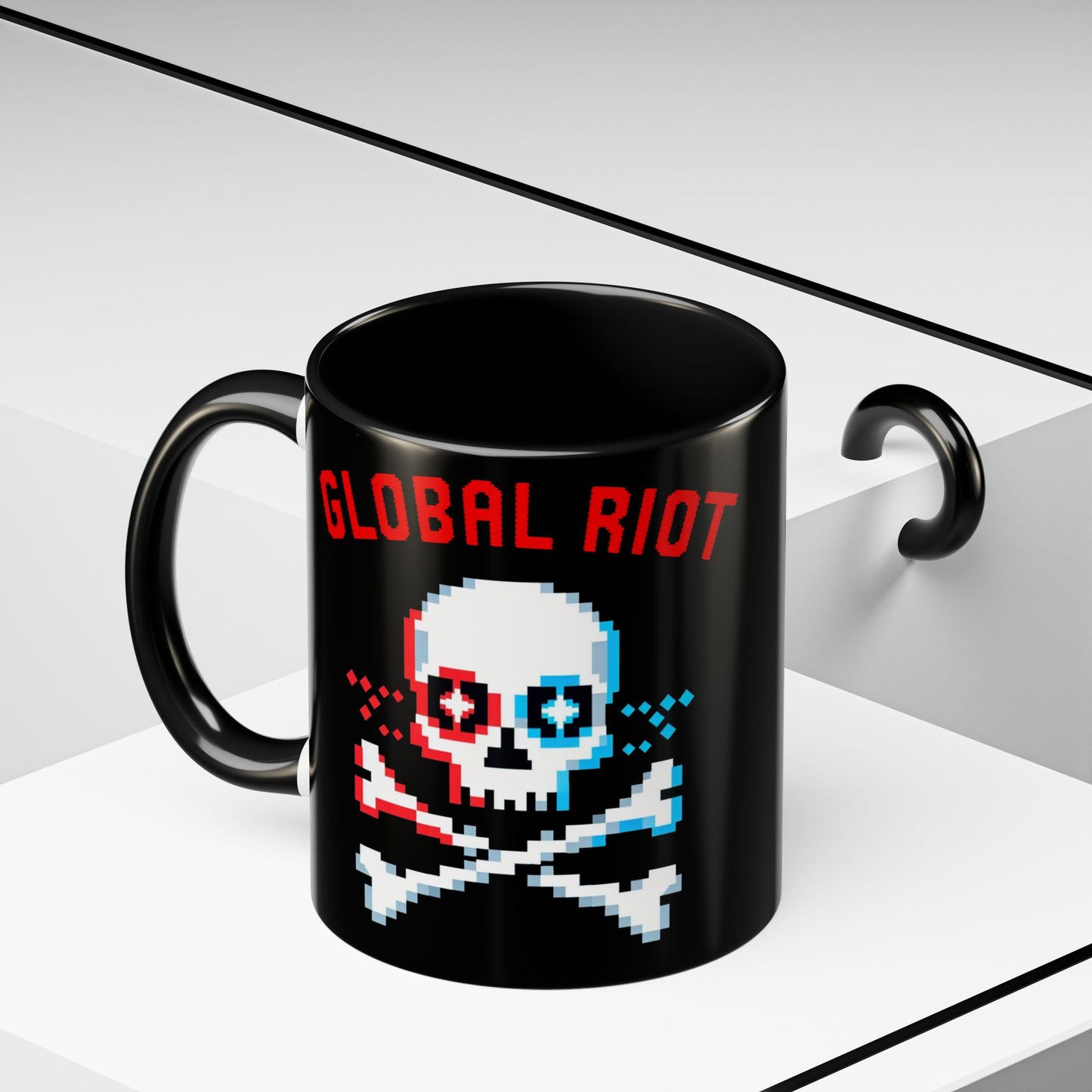 Taza de café con calavera pixelada de Global Riot (325 ml y 433 ml)