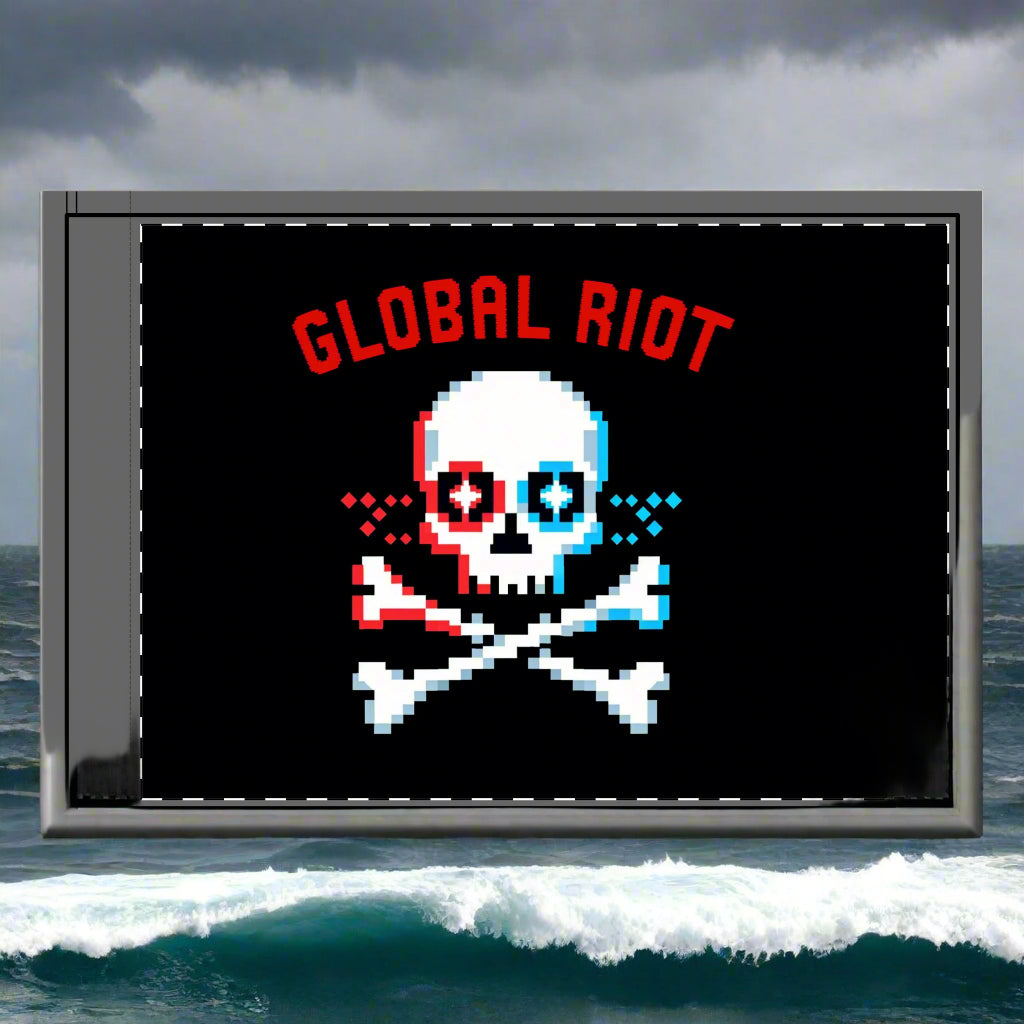Bandera de doble cara de Jolly Roger con calavera pixelada de Absurditees