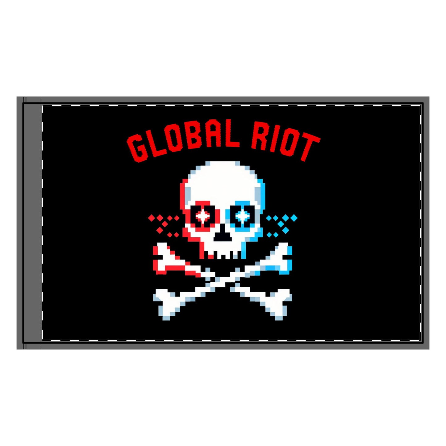 Bandera de doble cara de Jolly Roger con calavera pixelada de Absurditees