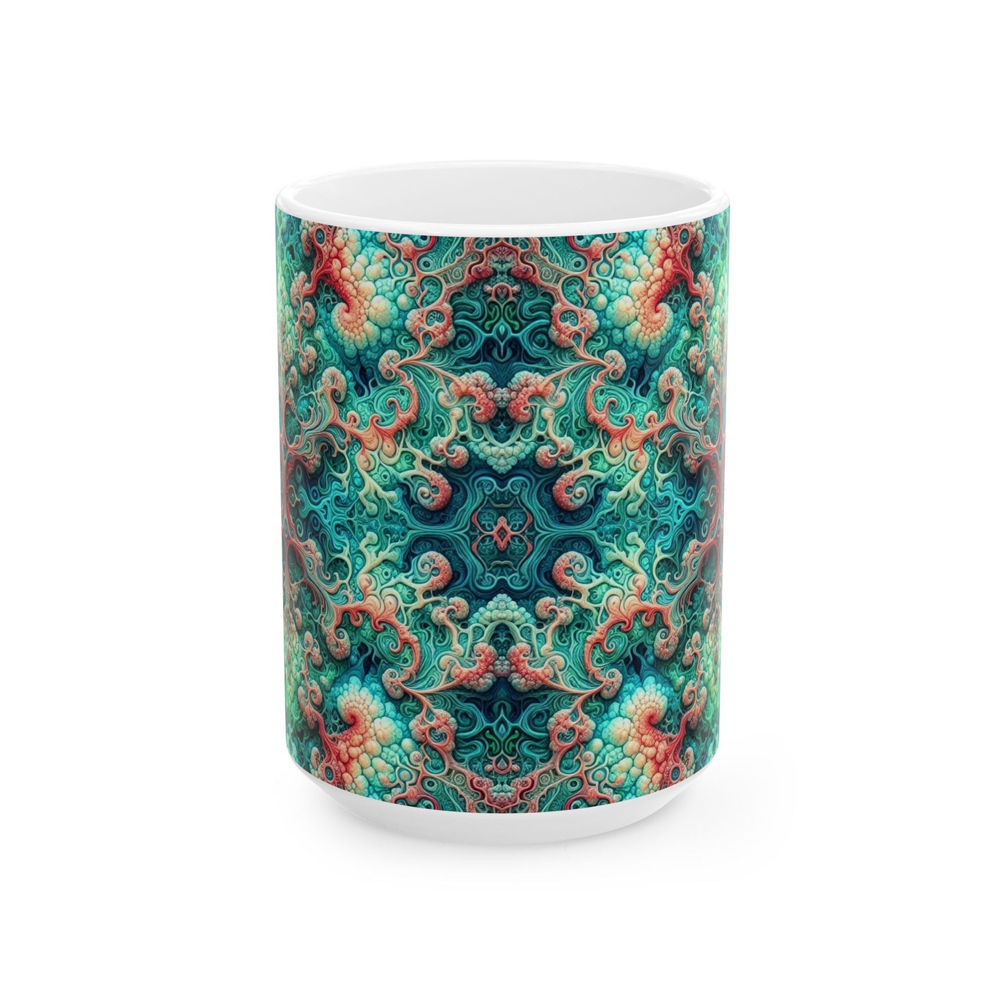 Taza de cerámica de damasco verde psicodélico (325 ml y 433 ml)