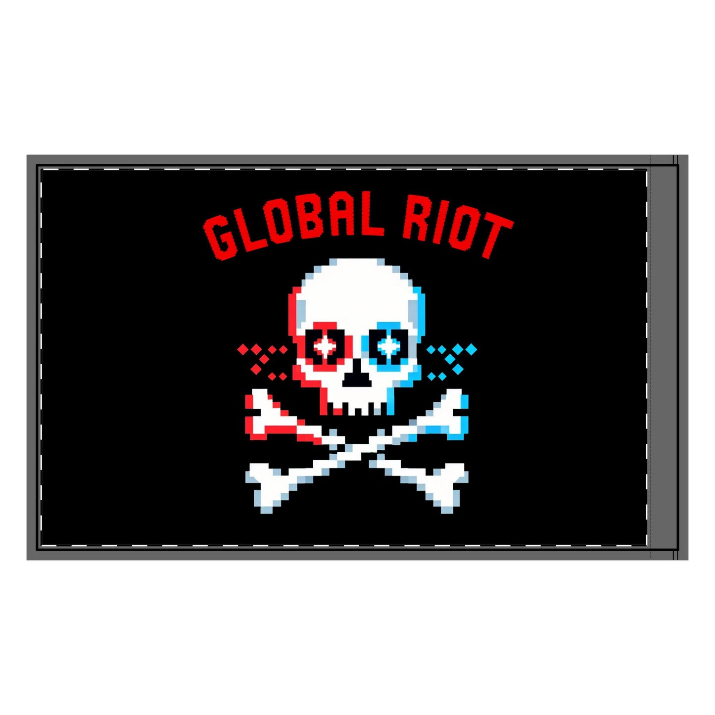 Bandera de doble cara de Jolly Roger con calavera pixelada de Absurditees