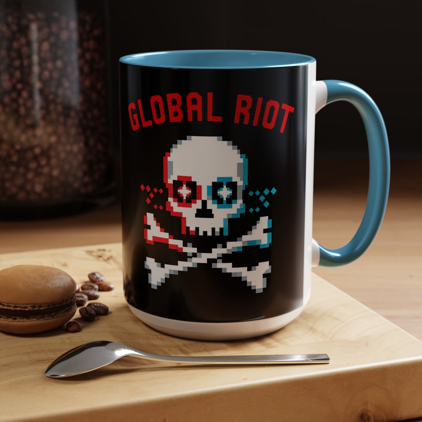 Taza de café con calavera pixelada de Global Riot (325 ml y 433 ml)