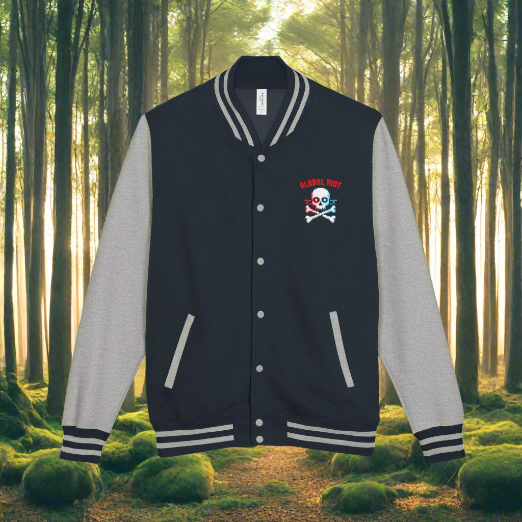 Chaqueta unisex de peso pesado con diseño de calavera pixelada de Global Riot