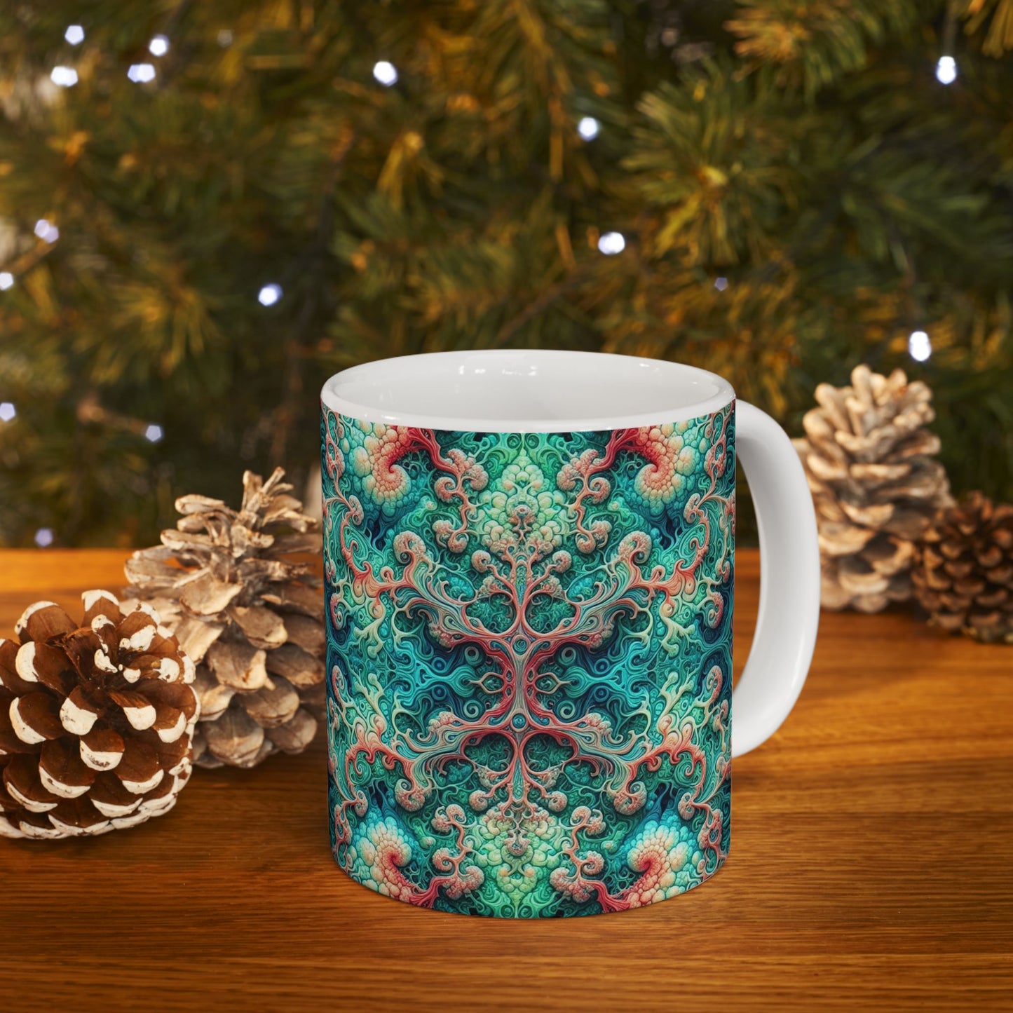 Taza de cerámica de damasco verde psicodélico (325 ml y 433 ml)