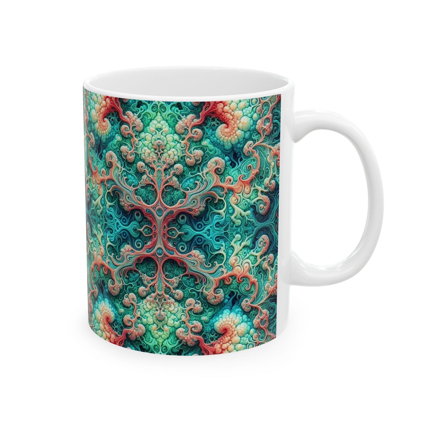 Taza de cerámica de damasco verde psicodélico (325 ml y 433 ml)