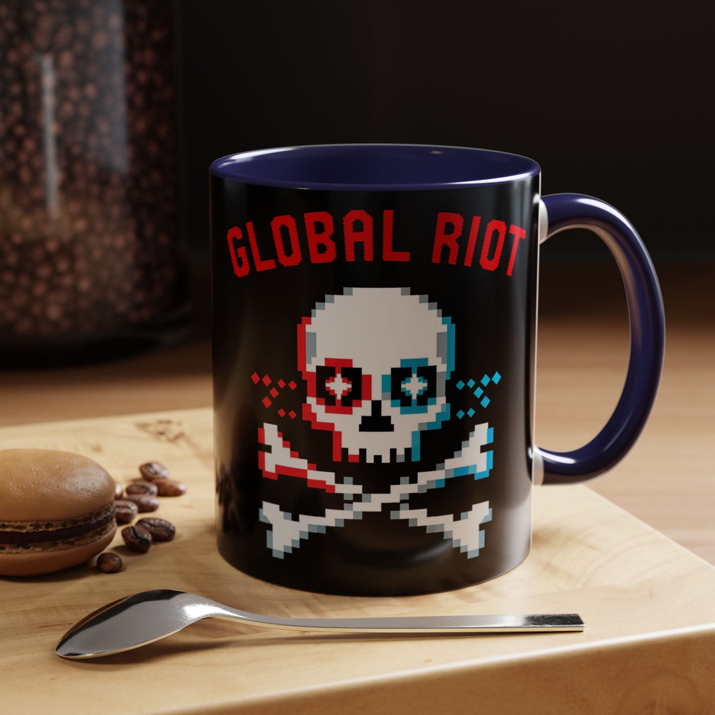 Taza de café con calavera pixelada de Global Riot (325 ml y 433 ml)
