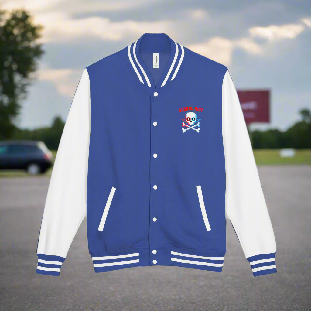 Chaqueta unisex de peso pesado con diseño de calavera pixelada de Global Riot