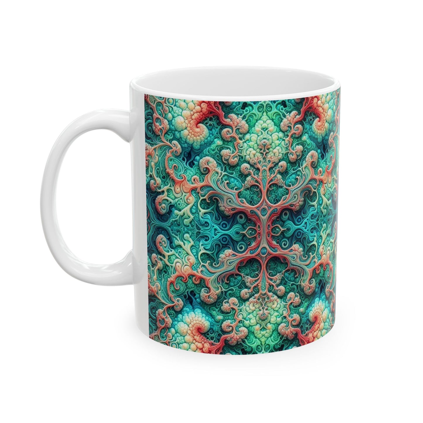 Taza de cerámica de damasco verde psicodélico (325 ml y 433 ml)