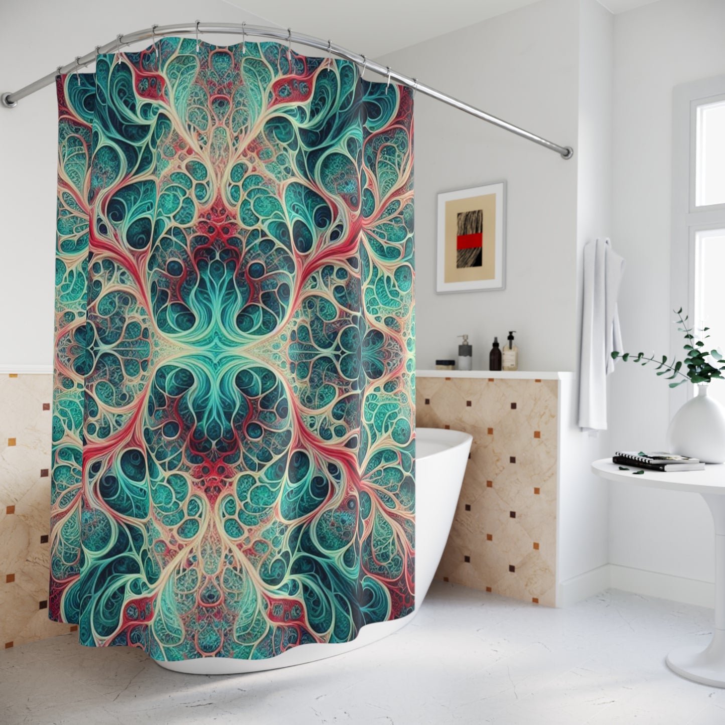 Colorful Mandala-Style Shower Curtain for a Calm Bathroom Oasis