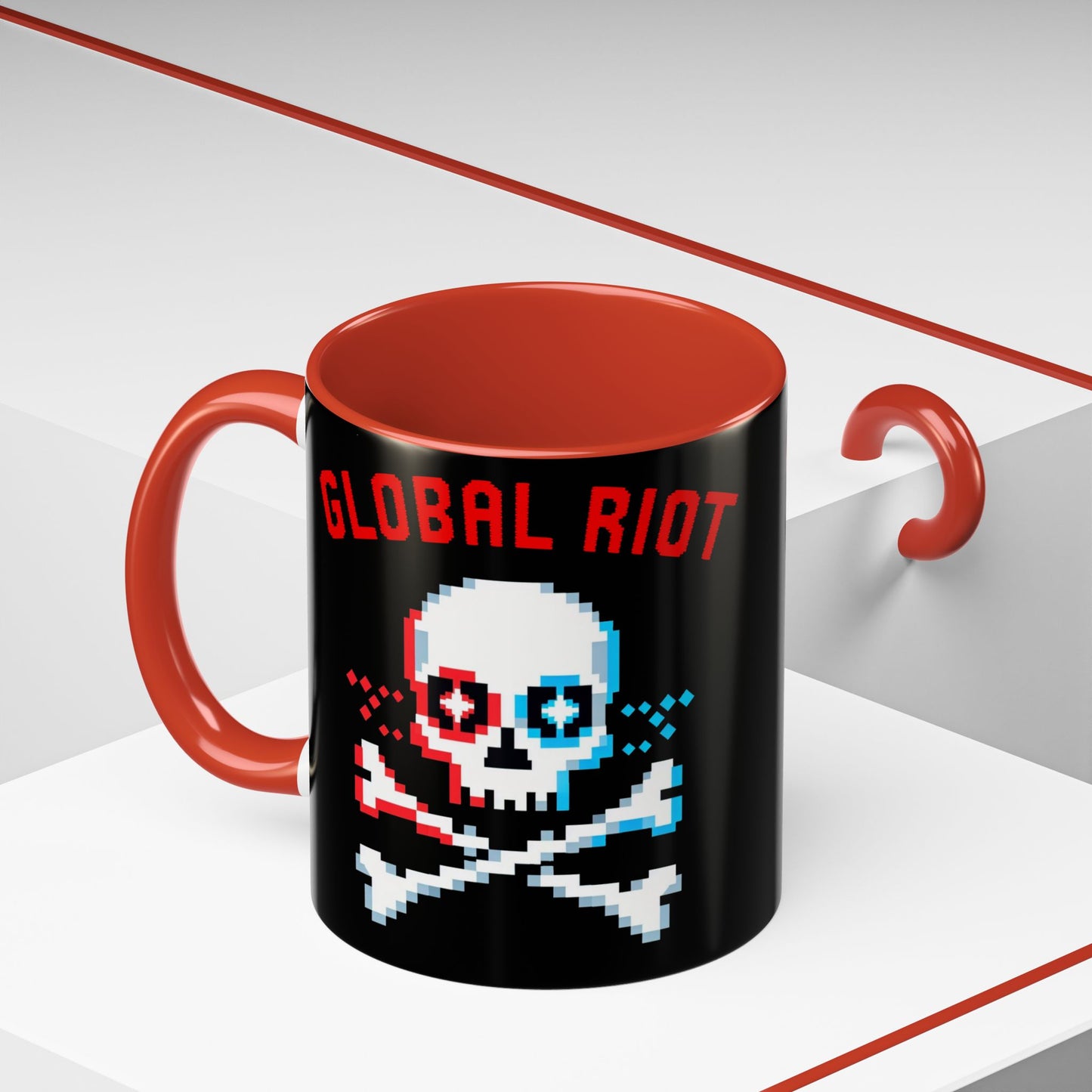 Taza de café con calavera pixelada de Global Riot (325 ml y 433 ml)