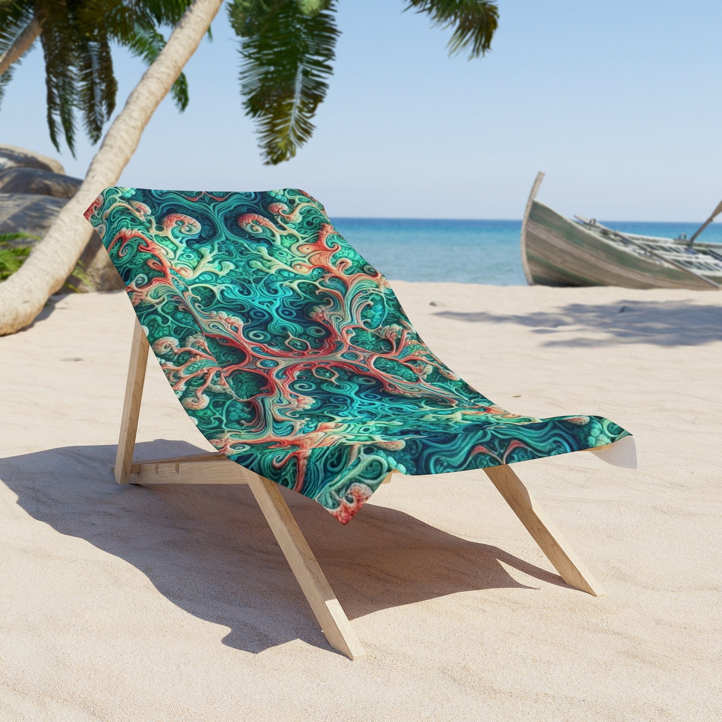 Toalla de playa con vibrantes remolinos oceánicos