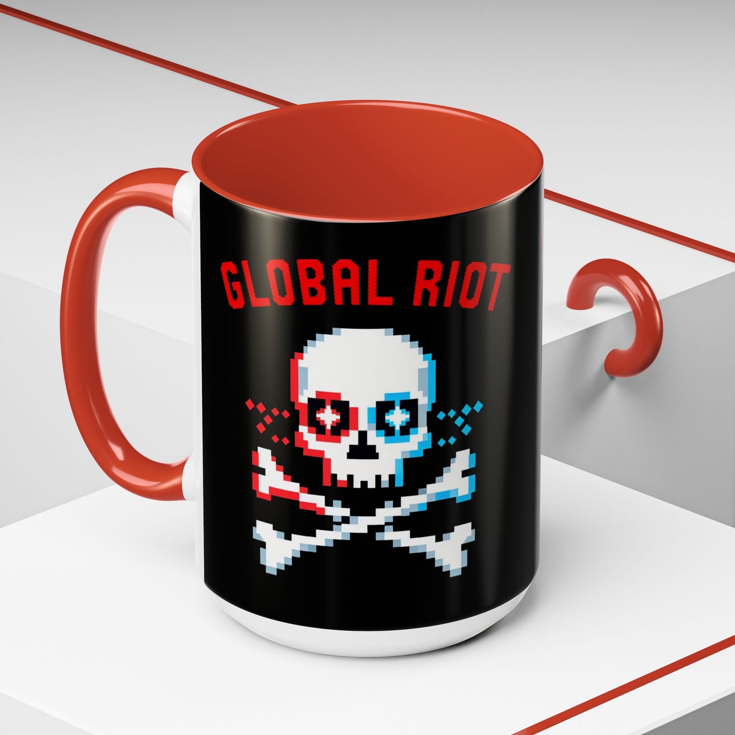 Taza de café con calavera pixelada de Global Riot (325 ml y 433 ml)