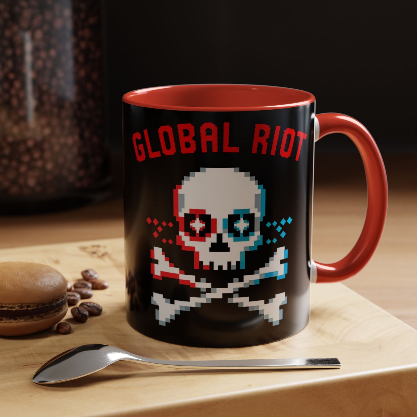 Taza de café con calavera pixelada de Global Riot (325 ml y 433 ml)