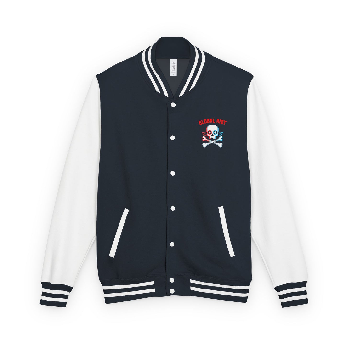 Chaqueta unisex de peso pesado con diseño de calavera pixelada de Global Riot
