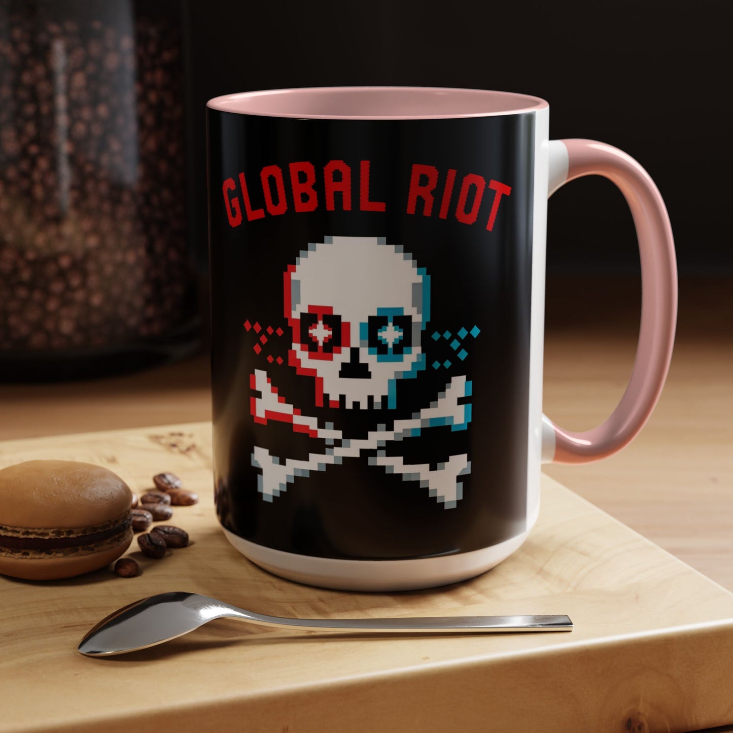 Taza de café con calavera pixelada de Global Riot (325 ml y 433 ml)