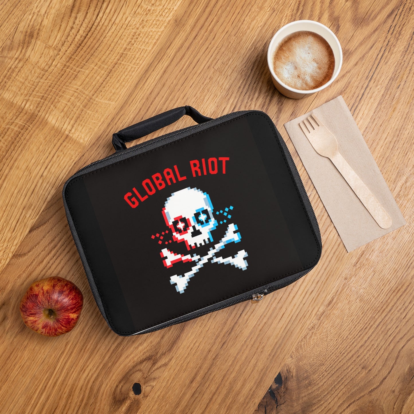 Bolsa de almuerzo estilo vintage con calavera pixelada de Global Riot