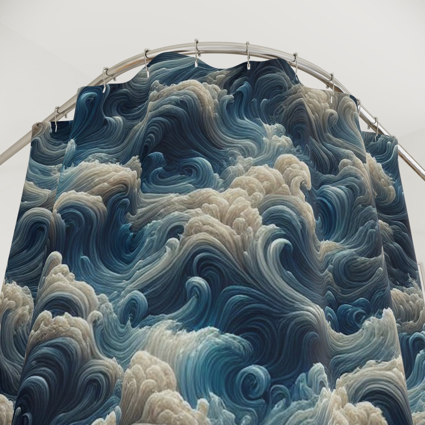Cortina de ducha con olas del océano - Decoración náutica para el baño