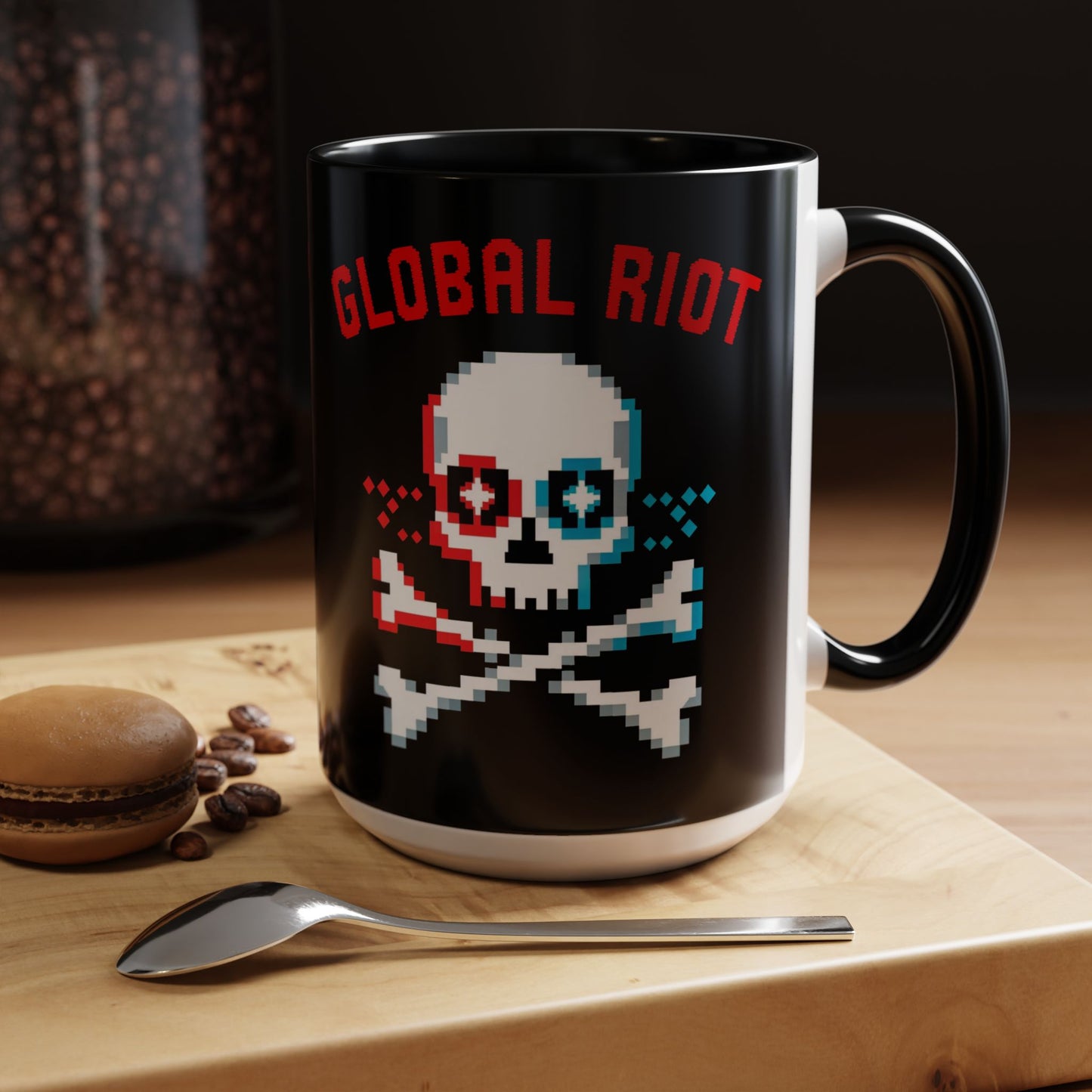 Taza de café con calavera pixelada de Global Riot (325 ml y 433 ml)