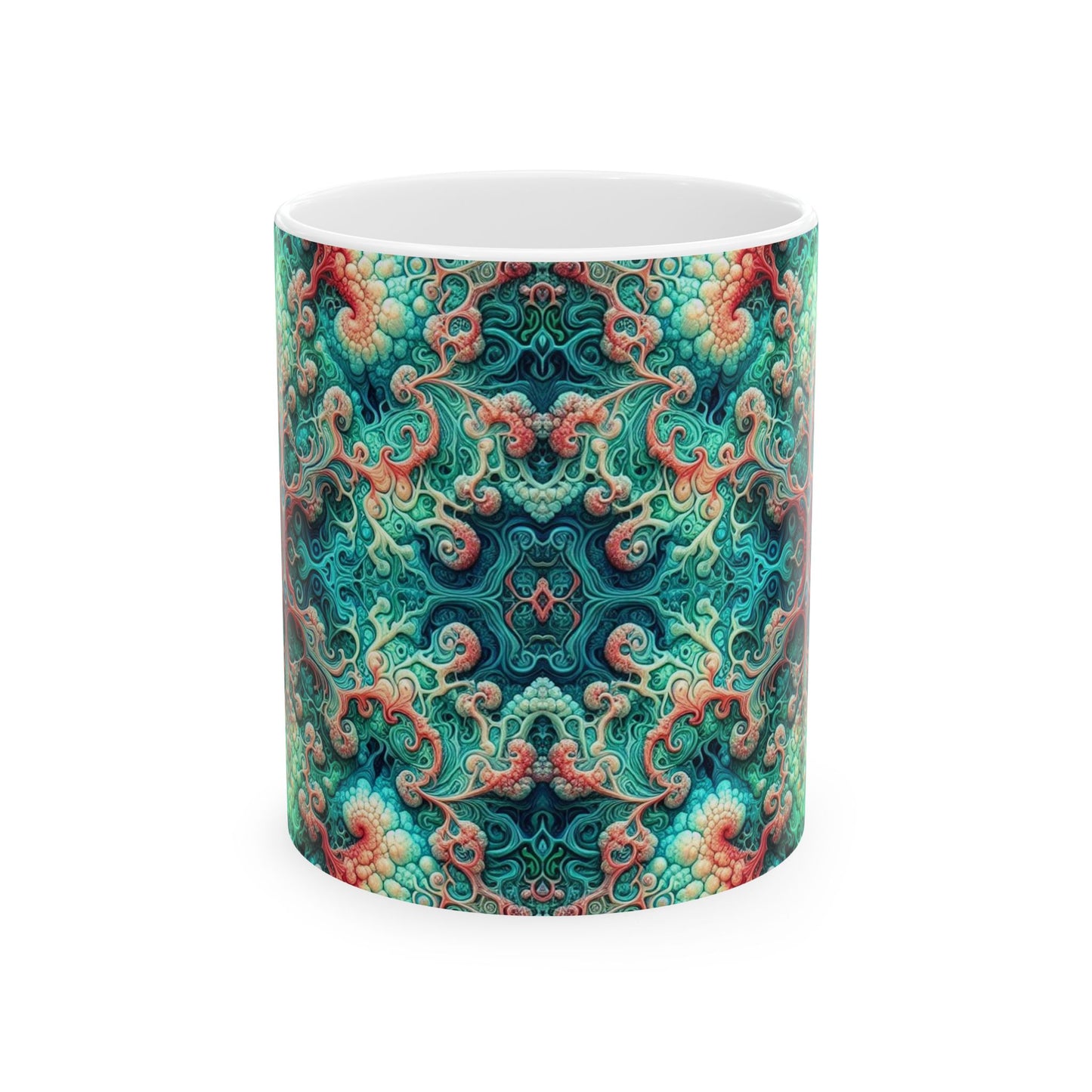 Taza de cerámica de damasco verde psicodélico (325 ml y 433 ml)