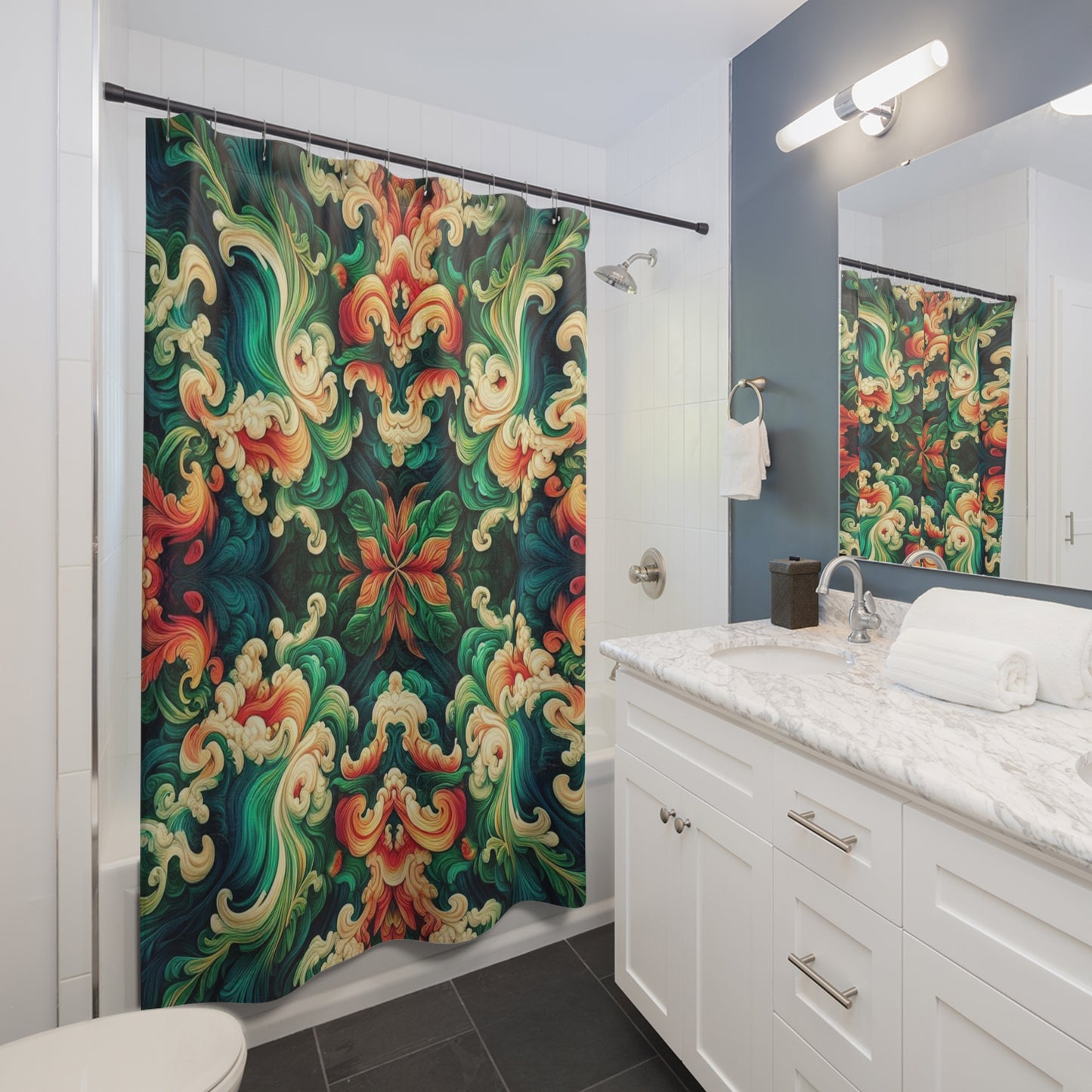 Elegante cortina de ducha floral - Decoración de baño bohemia