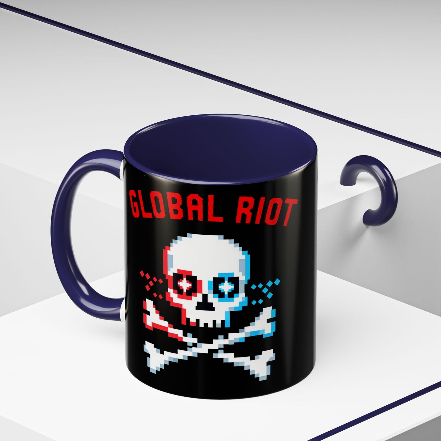 Taza de café con calavera pixelada de Global Riot (325 ml y 433 ml)