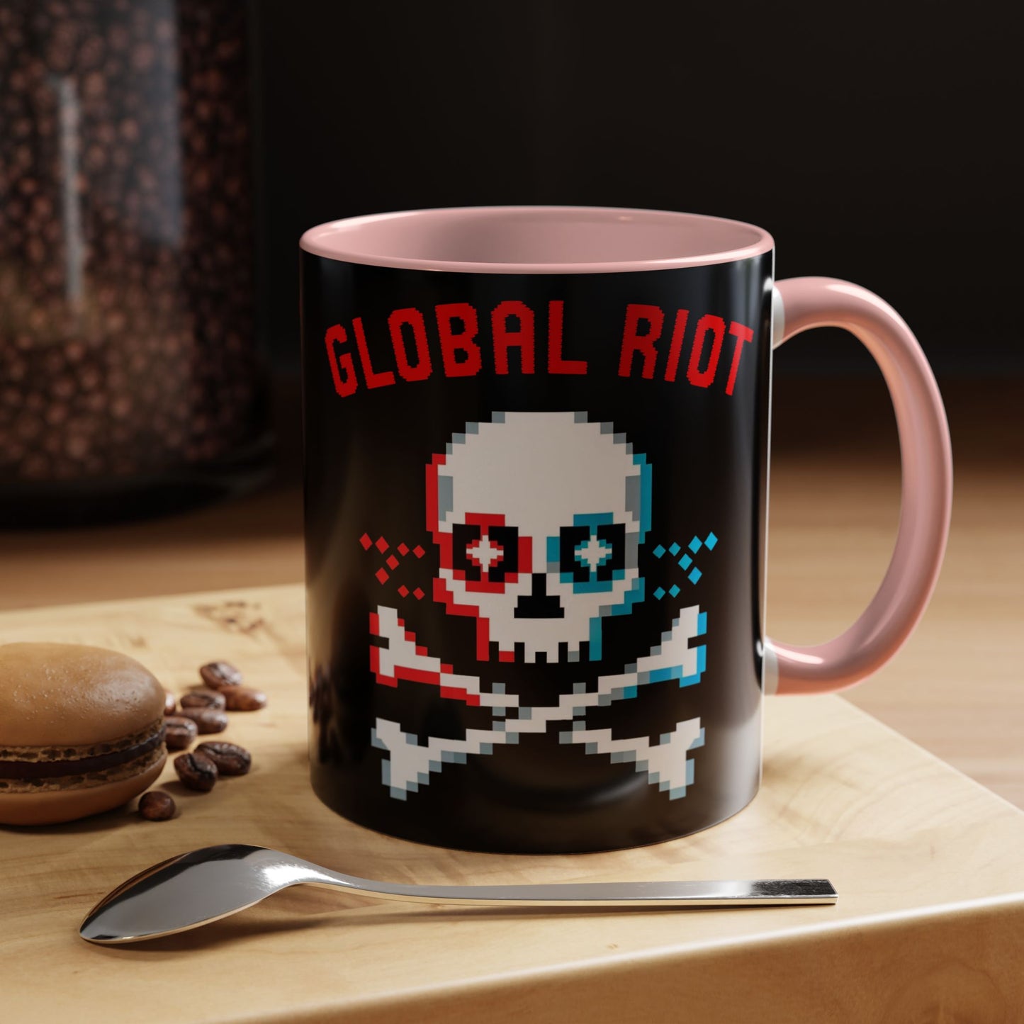 Taza de café con calavera pixelada de Global Riot (325 ml y 433 ml)