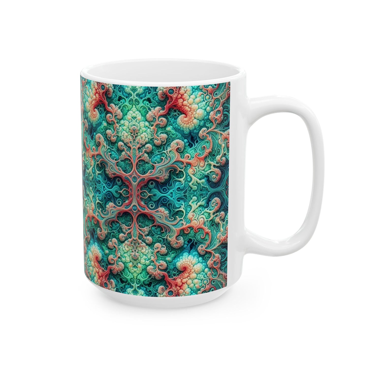 Taza de cerámica de damasco verde psicodélico (325 ml y 433 ml)